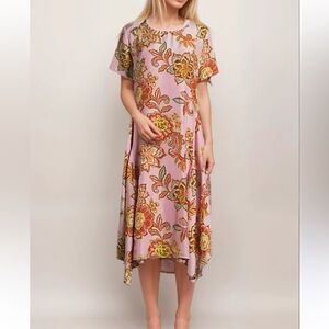 Johnny Was NWT Size Small Hankerchief Messina floral Silk Midi‎ dress